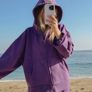 Daily Drills Purple Oversized Zip Hoodie